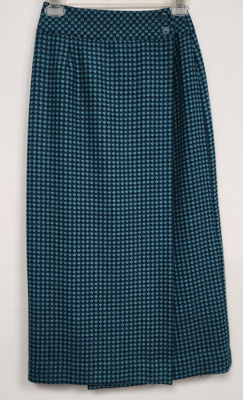 Vintage PROPHECY Women Wool Blue & Green Checkered Skirt-Size 4